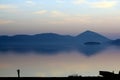 Picturing lake prespa in macedonia on sunset