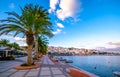 The pictursque port of Sitia, Crete, Greece at sunset. Sitia is a traditional town at the east Crete near the beach of palm trees, Royalty Free Stock Photo