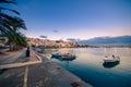 The pictursque port of Sitia, Crete, Greece at sunset. Sitia is a traditional town at the east Crete near the beach of palm trees, Royalty Free Stock Photo