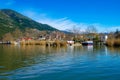 The pictursque waterfront of the island of kyra Frosini Nissaki at the lake Pamvotida. Royalty Free Stock Photo