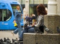 Pidgeon On Girl's Knee Royalty Free Stock Photo