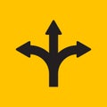Three-way direction arrow in flat design style.