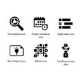 Pie Analysis, Project schedule, Agile tasks, New Project, Matrix, Funding money, icon Royalty Free Stock Photo