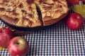 Pie of apples. Charlotte. Autumn food still life.
