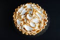 Pie cake with burned meringue cream top, beautiful pattern, isolated