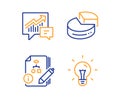 Pie chart, Accounting and Algorithm icons set. Idea sign. 3d graph, Supply and demand, Project. Light bulb. Vector
