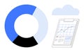Data Analysis with Pie Chart and Clipboard Featuring Graph, Cloud Connection for Analytics Royalty Free Stock Photo