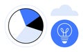 Pie Chart with Bright Idea Symbol and Cloud Highlighting Data-Driven Innovation Concepts Royalty Free Stock Photo
