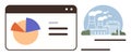 Data Dashboard with Pie Chart and Industrial Factory Emission Illustration Royalty Free Stock Photo