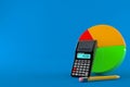 Pie chart with calculator and pencil Royalty Free Stock Photo