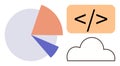 Pie Chart, Cloud, and Coding Tags Representing Data Analytics and Cloud-Based Programming Royalty Free Stock Photo