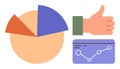 Data Analytics with Pie Chart, Growth Line Graph, and Positive Feedback Icon Royalty Free Stock Photo