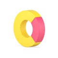 Pie chart 3d icon. Yellow infographic circle with pink highlighted part