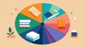 A pie chart displaying the different genres of books published each year with illustrations of book covers and snippets