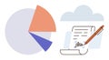 Pie Chart with Document and Pen Symbolizing Data Analysis and Digital Documentation Royalty Free Stock Photo