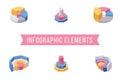 Pie chart elements isometric illustrations set. Various multi level donut graph slices, circular diagram 3D icons pack