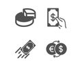 Pie chart, Fast payment and Receive money icons. Money exchange sign. 3d graph, Finance transfer, Cash payment. Vector