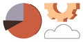 Minimalist Pie Chart, Gear, and Cloud Representing Data, Collaboration, and Virtual Connectivity Royalty Free Stock Photo