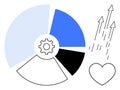 Pie Chart with Gear, Heart, and Upward Arrows Representing Growth, Analysis, and Innovation Royalty Free Stock Photo
