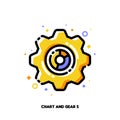 Pie chart and gear icon for concept of income and revenue increase process. Flat filled outline style. Pixel perfect 64x64