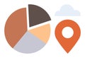 Pie Chart with Geography Marker and Cloud Indicating Data Analysis and Location Insights Royalty Free Stock Photo