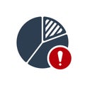 Pie chart icon, business icon with exclamation mark. Pie chart icon and alert, error, alarm, danger symbol