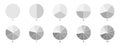 Pie chart icons. Circle section graph. 2,3,4,5,6 segment infographic. Wheel round diagram part symbol. Three, five phase