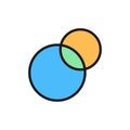 Pie chart, intersecting circles, venn diagram flat color icon.