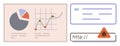 Data Analytics and Cybersecurity Warning with Graphs and Malware Alert on URL Royalty Free Stock Photo