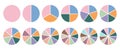 Pie chart parts for infographic. Circle sections 4, 8, 12. Percent graph, diagrama statistic wheel. Slice vector graphic