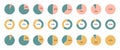 Pie chart percentage color set. Circle graph statistic diagram. Segment infographic. 25,50,60,75 slice element. Data Royalty Free Stock Photo