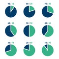 Pie chart percentage set. Pie graph diagram, circle round chart Royalty Free Stock Photo