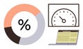 Data Performance Visualization with Pie Chart, Speedometer, and Laptop Display for Analysis Royalty Free Stock Photo