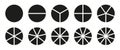 Pie chart. Segmented charts. Many number of sectors divide the circle on equal parts. Set of pie, pizza charts.