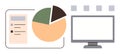 Data Visualization on Computer Screen with Pie Chart and Document Layout in Minimalist Design Royalty Free Stock Photo