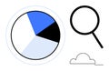 Pie Chart with Segments, Magnifying Glass, and Cloud in Minimalistic Design Royalty Free Stock Photo