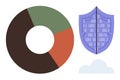 Data Security Represented by Pie Chart and Shield with Binary Code Royalty Free Stock Photo