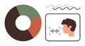 Visual representation of voice recognition paired with data analysis using a pie chart Royalty Free Stock Photo