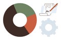 Pie Chart Analysis with Signed Document and Gear Representing Process and Data Management Royalty Free Stock Photo