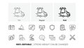 Pie chart, Translation service and Waterproof line icons. For web app, printing. Line icons. Vector