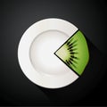 Pie chart of white plate and kiwi fruit slices Royalty Free Stock Photo