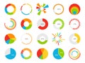 Pie charts. Graphic segmentation information circles, percentage statistic market, circular diagram for financial ui