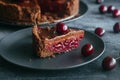 Pie with chocolate and cherries