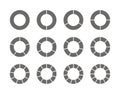 Pie diagram divided into gray pieces. Circular chart. Round structure graph. Circle section template