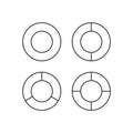 Pie diagram divided into segments. Piechart with slices. Circular chart templates with 1, 2, 3 and 4 pieces