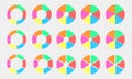 Pie and donut charts collection. Circle diagrams divided in 6 sections of different colors. Infographic wheels with six