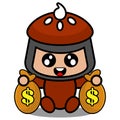 pie doodle mascot costume holding money bag Royalty Free Stock Photo