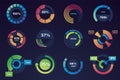 Pie graph chart. Circle data infographic, round statistic diagrams and infographics, business data pie presentation