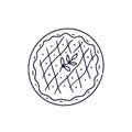 Pie icon. Homemade bakery logo in line art. Top view Royalty Free Stock Photo