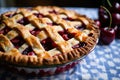 a pie with a lattice crust